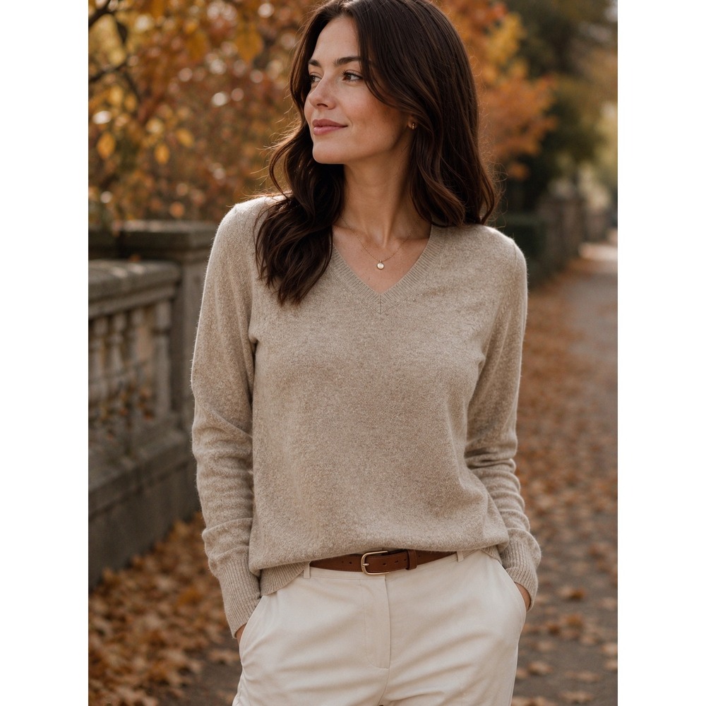 Quince Mongolian Cashmere V-Neck Sweater Oatmeal XS Quiet Luxury Old Money
